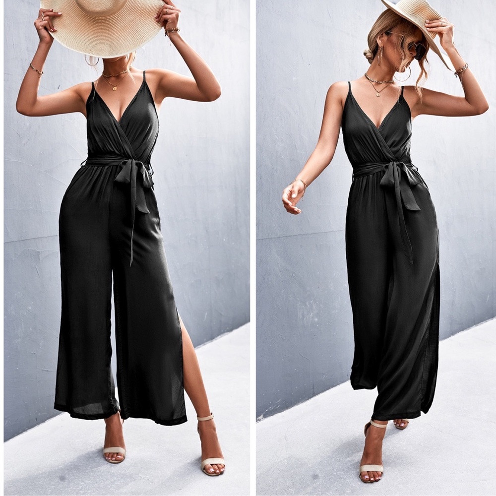 V-Neck Jumpsuit - Wide Leg - Picture 1 of 4